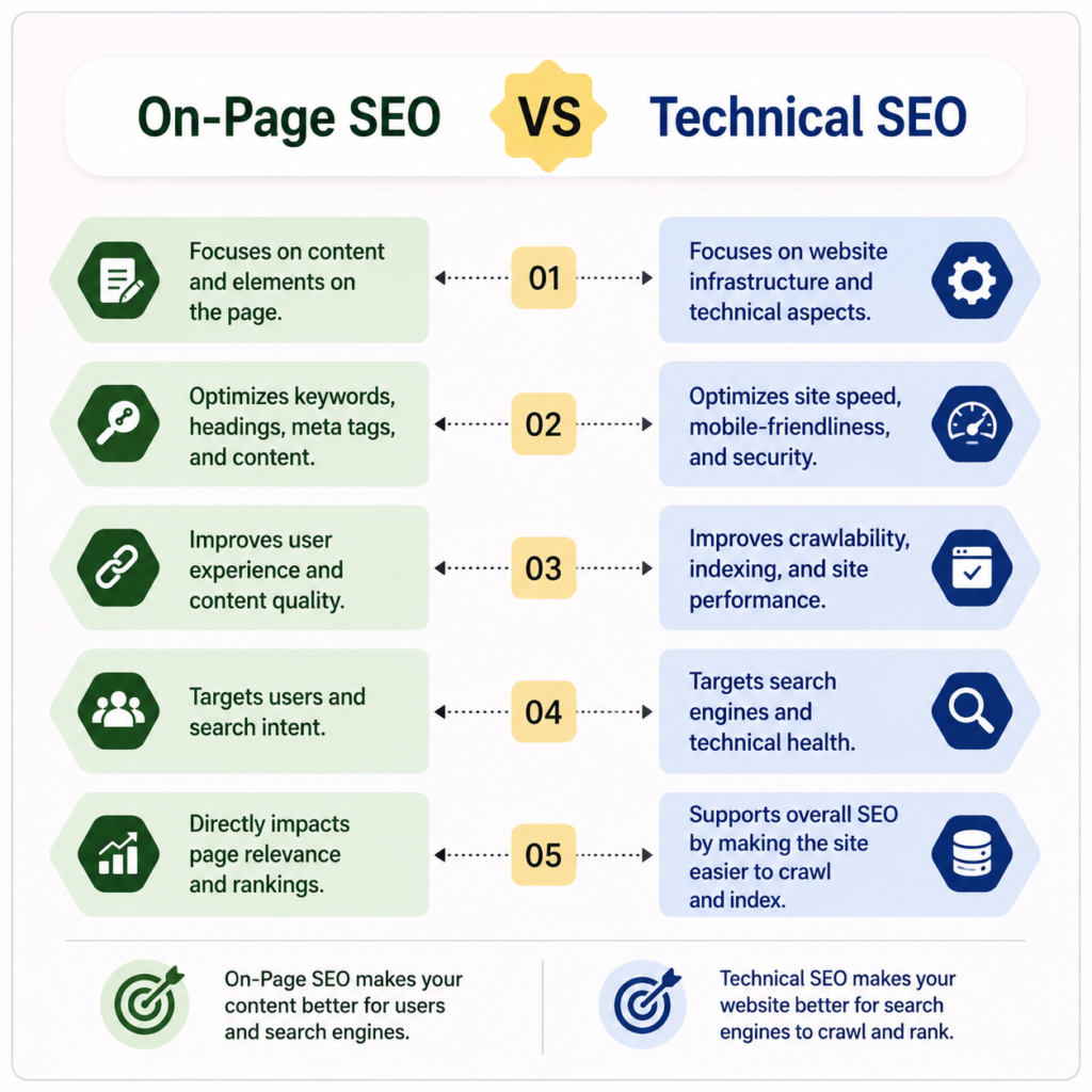 on page vs technical seo
